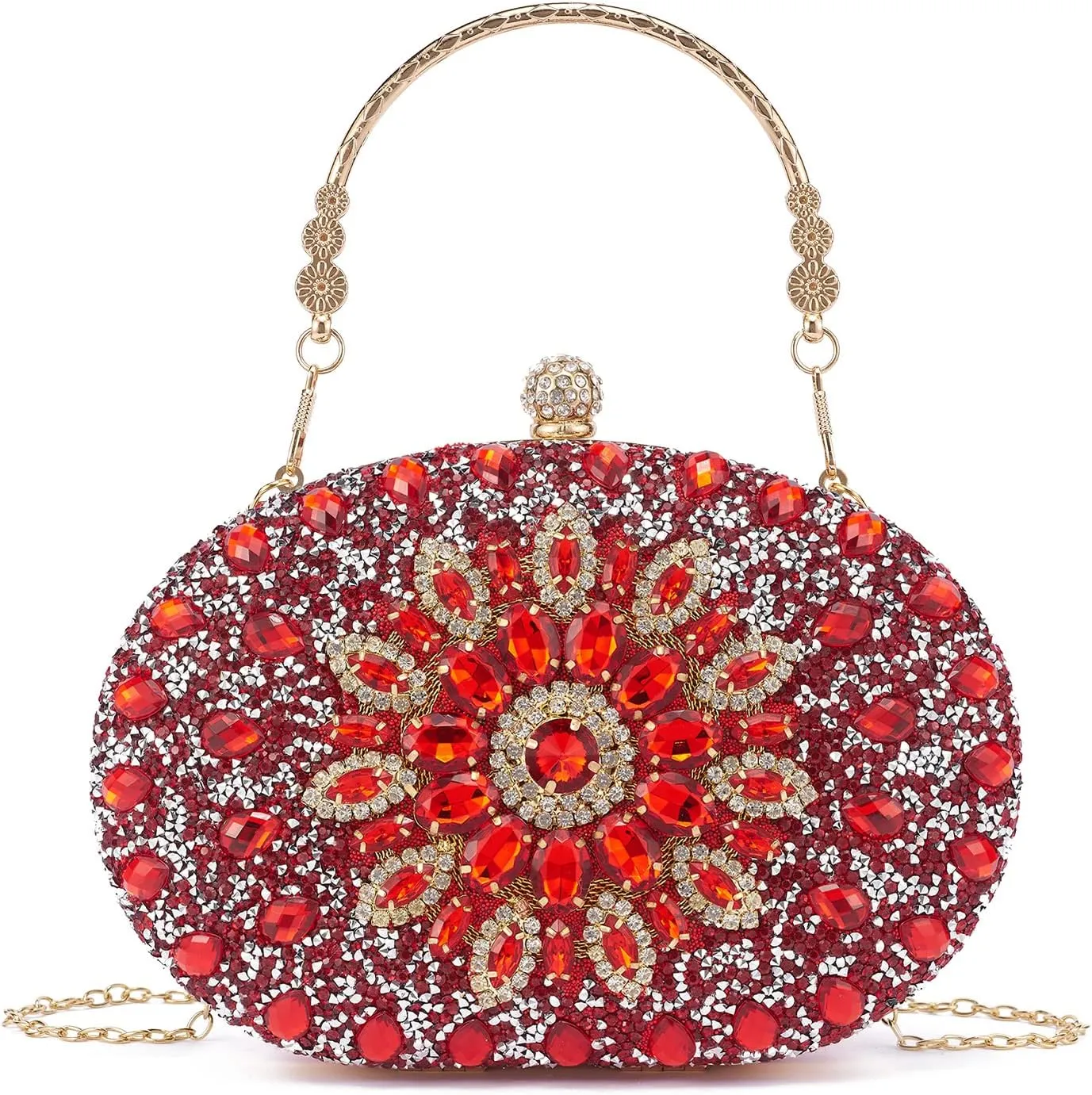 Women Multicolor Rhinestone Evening Clutch Purses Bridal Oval Sparkly Diamond Clutch Bag Crystal Wedding Prom Handbag