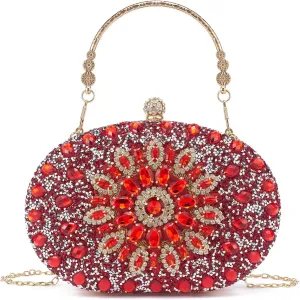 Women Multicolor Rhinestone Evening Clutch Purses Bridal Oval Sparkly Diamond Clutch Bag Crystal Wedding Prom Handbag