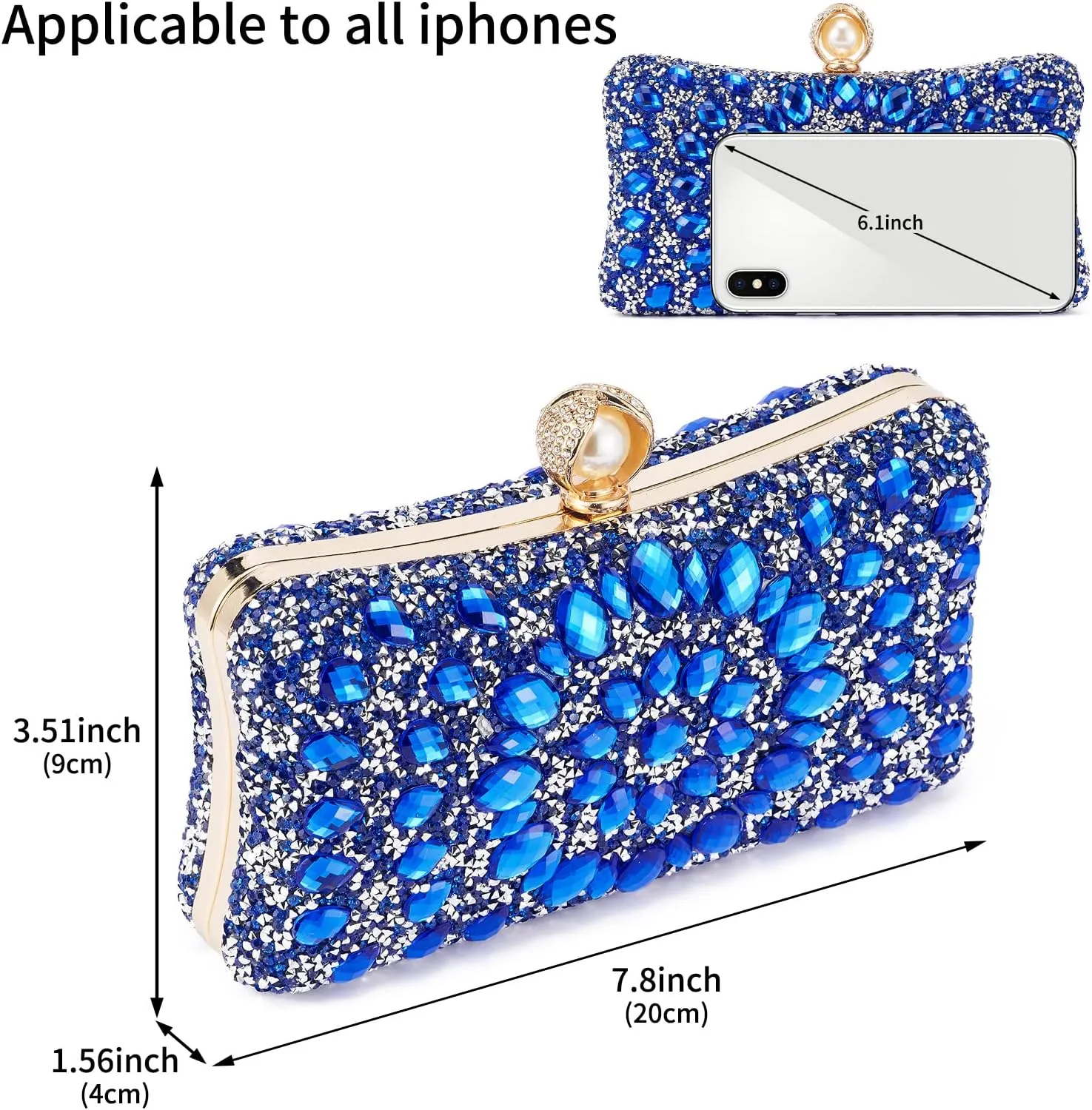 Women Multicolor Rhinestone Evening Clutch Purses Bridal Oval Sparkly Diamond Clutch Bag Crystal Wedding Prom Handbag