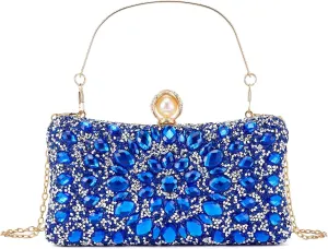 Women Multicolor Rhinestone Evening Clutch Purses Bridal Oval Sparkly Diamond Clutch Bag Crystal Wedding Prom Handbag