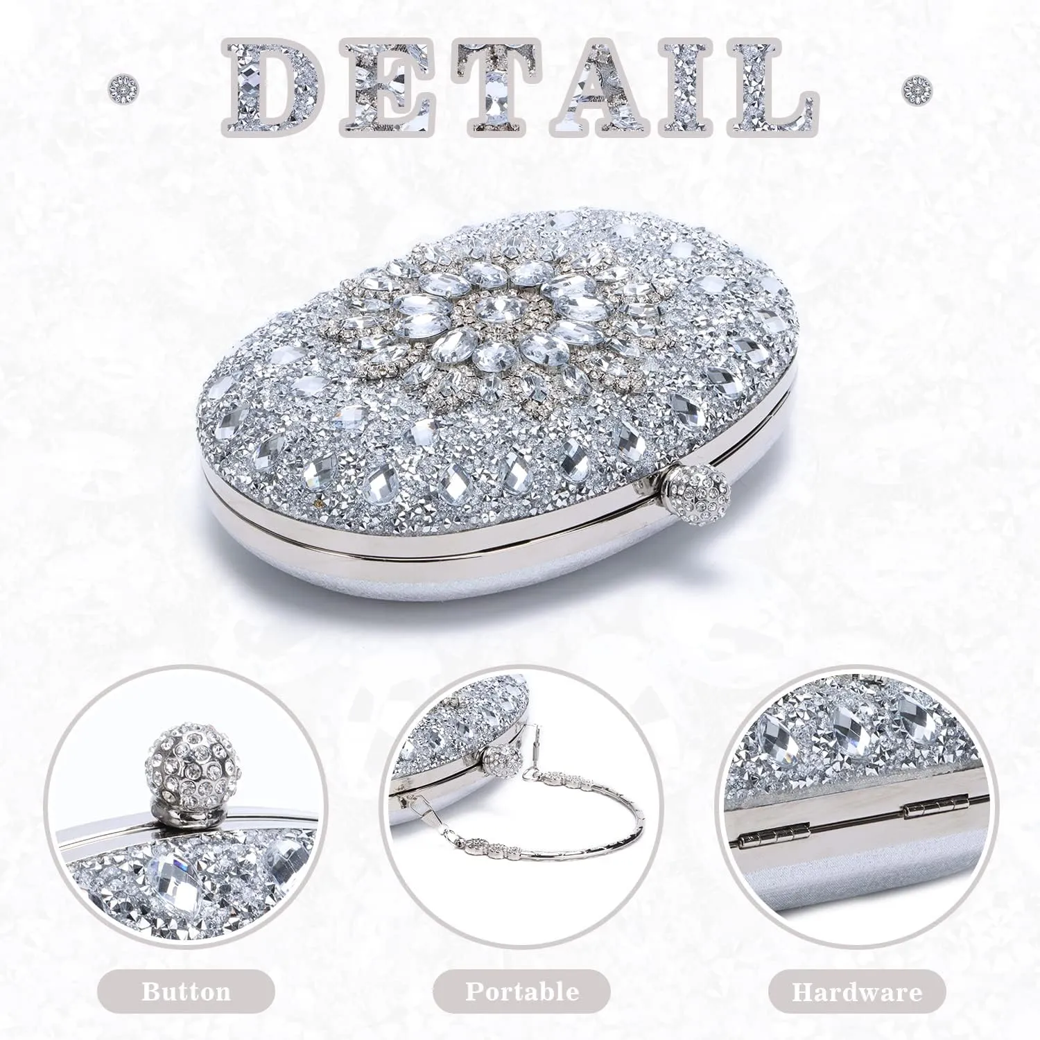 Women Rhinestone Evening Clutch Purse Bag Bling Glitter Sparkly Diamond Tote Bag Crystal Wedding Party Bag