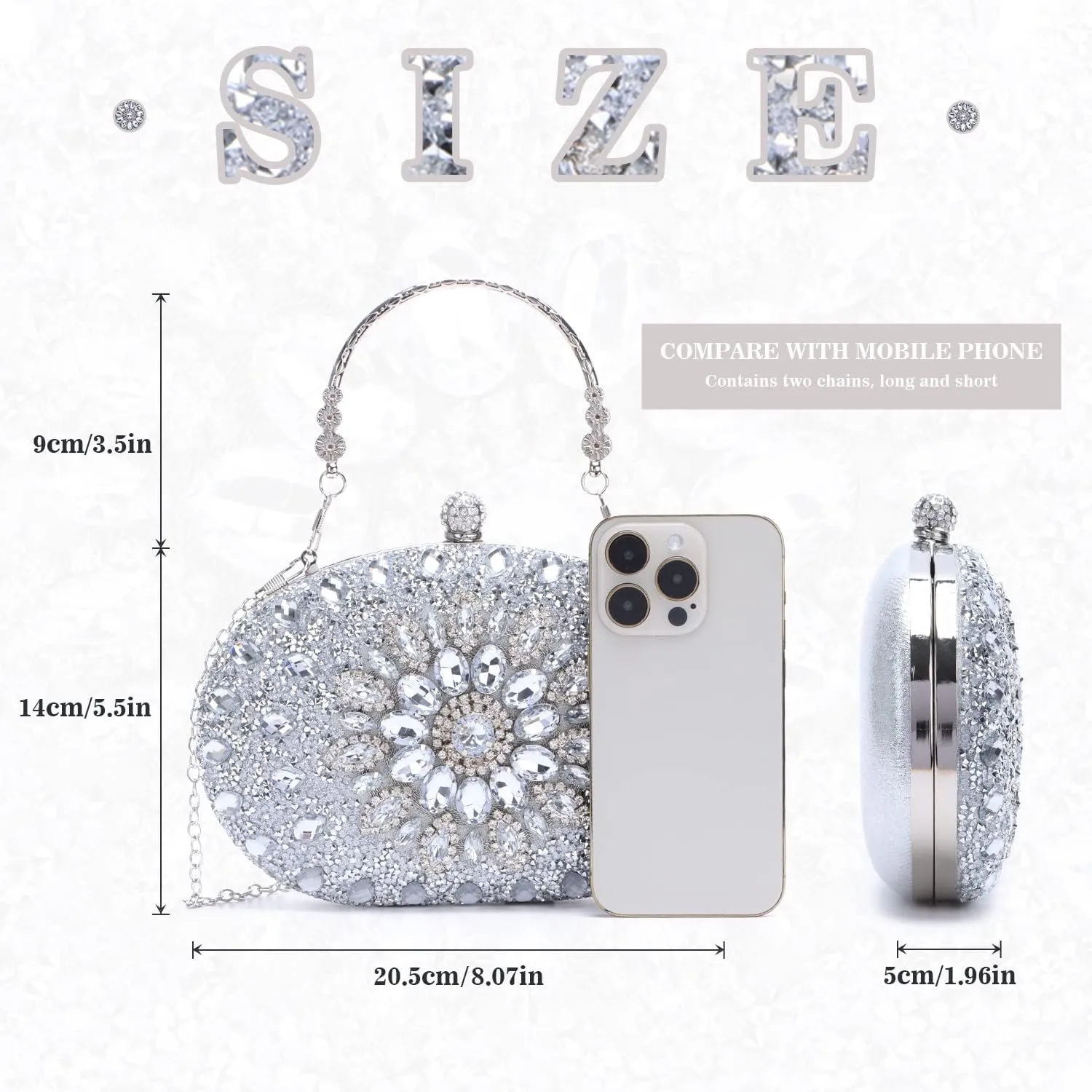 Women Rhinestone Evening Clutch Purse Bag Bling Glitter Sparkly Diamond Tote Bag Crystal Wedding Party Bag