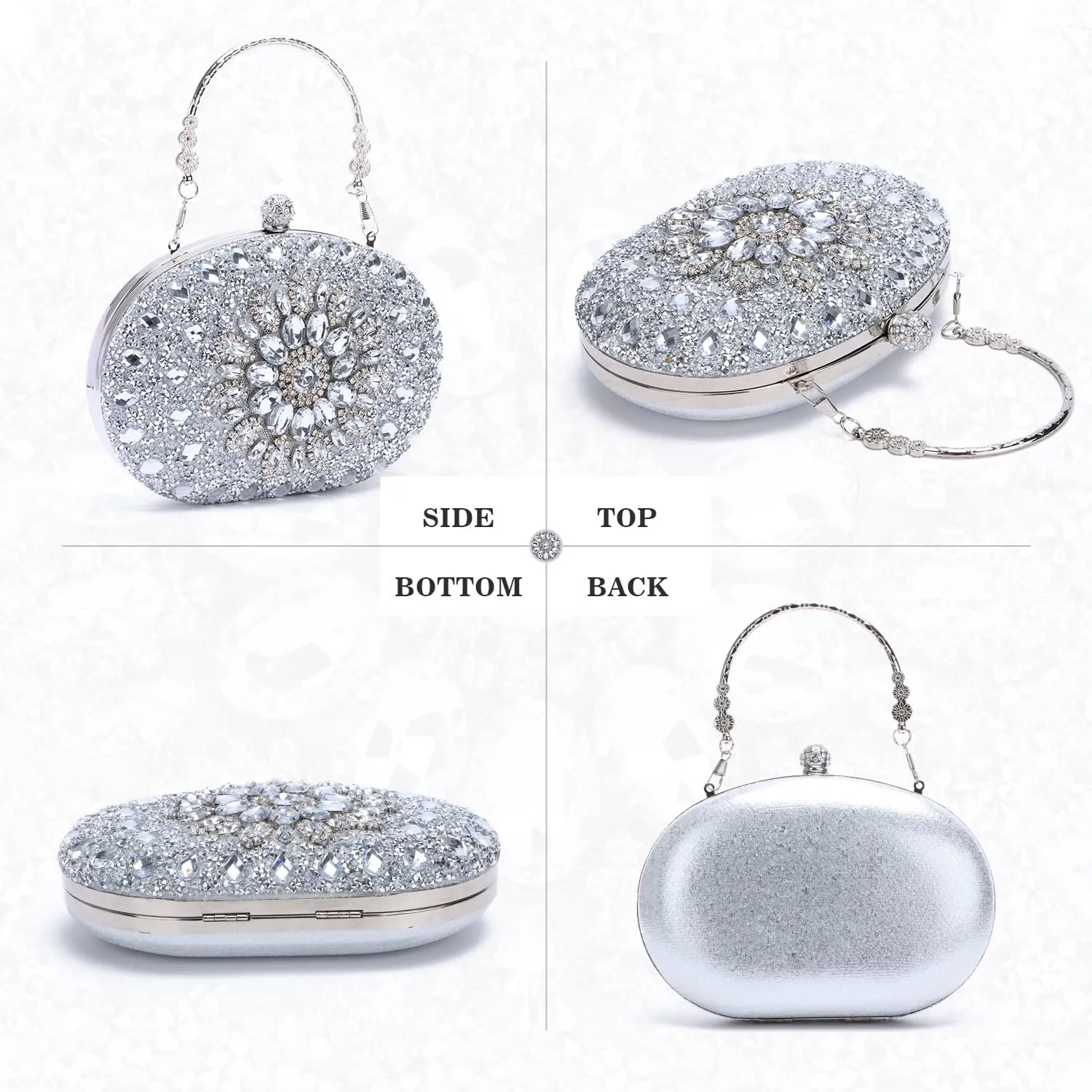 Women Rhinestone Evening Clutch Purse Bag Bling Glitter Sparkly Diamond Tote Bag Crystal Wedding Party Bag