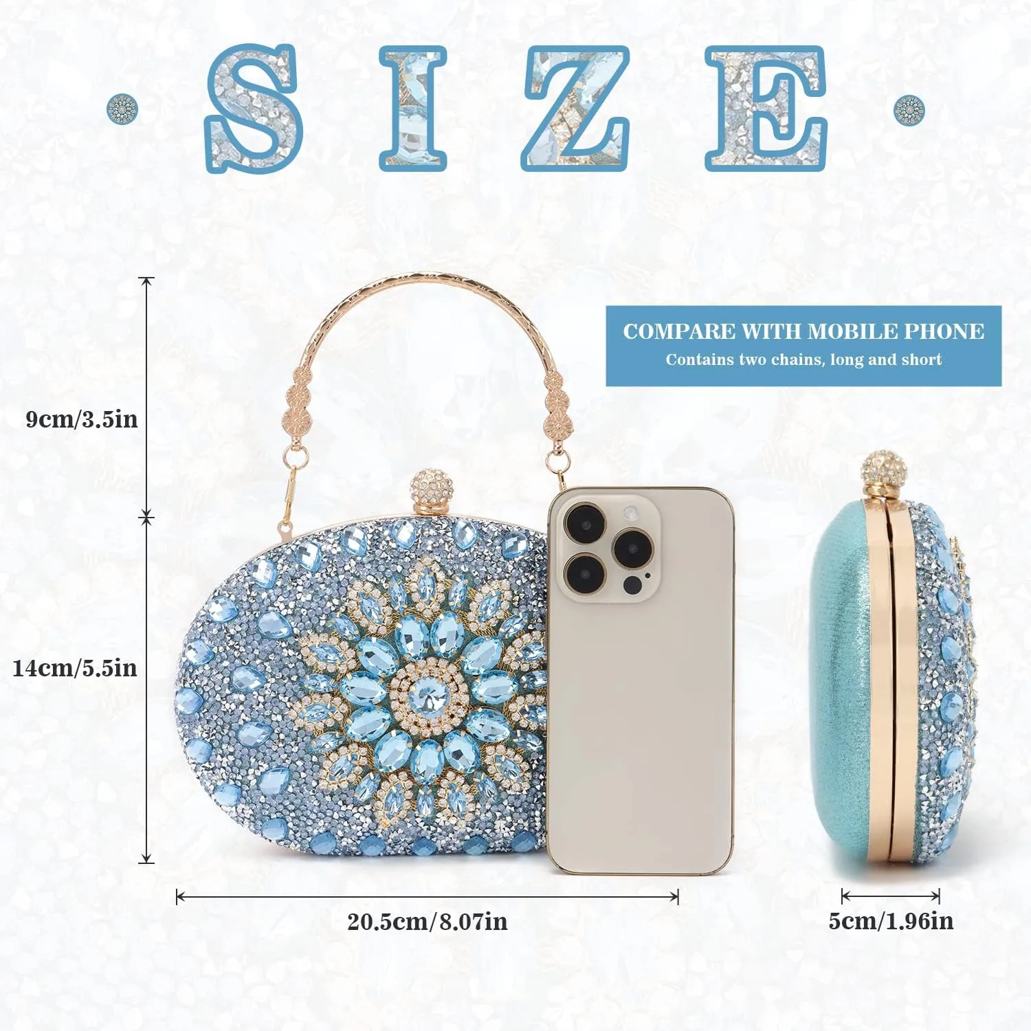 Women Rhinestone Evening Clutch Purse Bag Bling Glitter Sparkly Diamond Tote Bag Crystal Wedding Party Bag