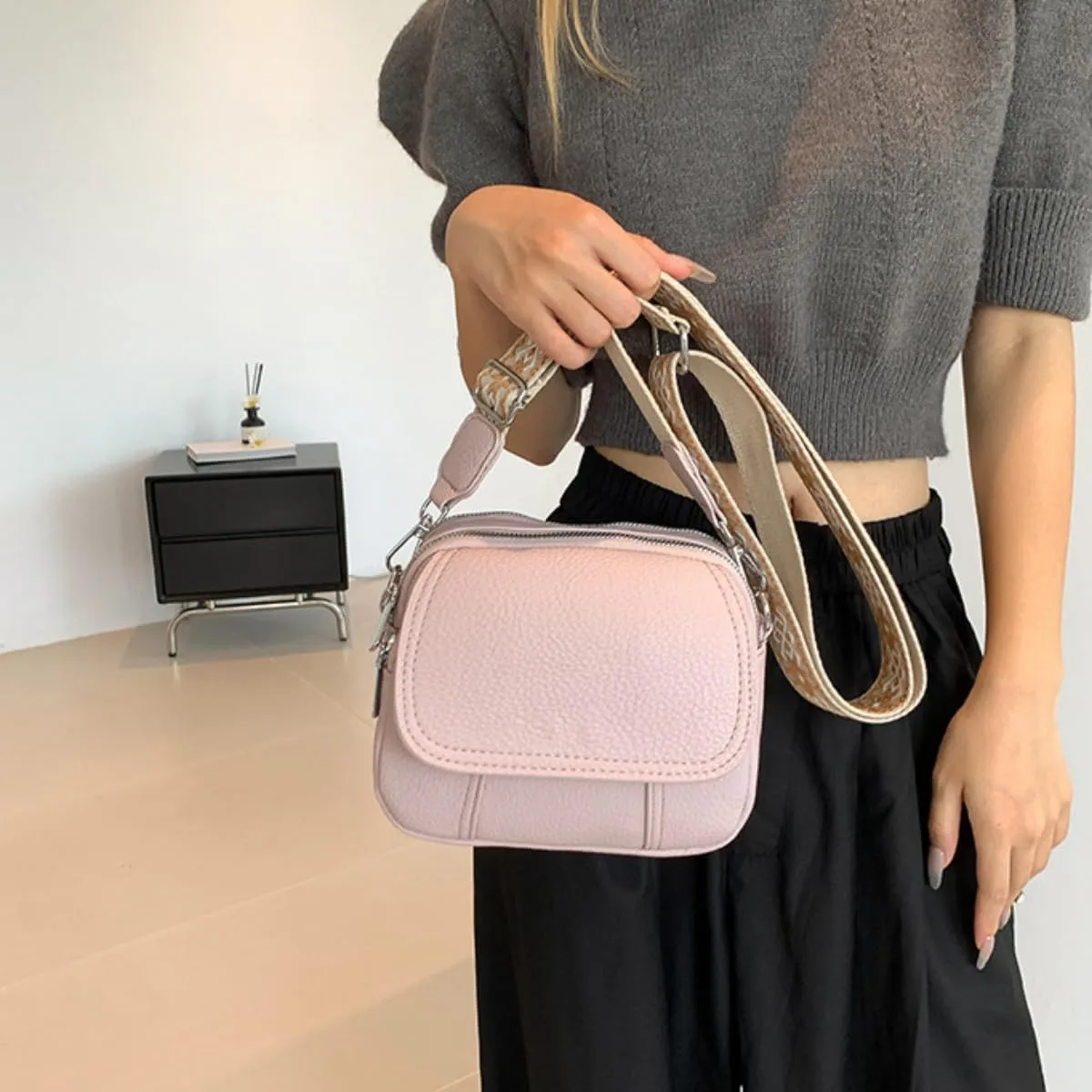 Women Small Crossbody Purse Fashion Lightweight Vegan Leather Handbags with Boho Strap Shoulder