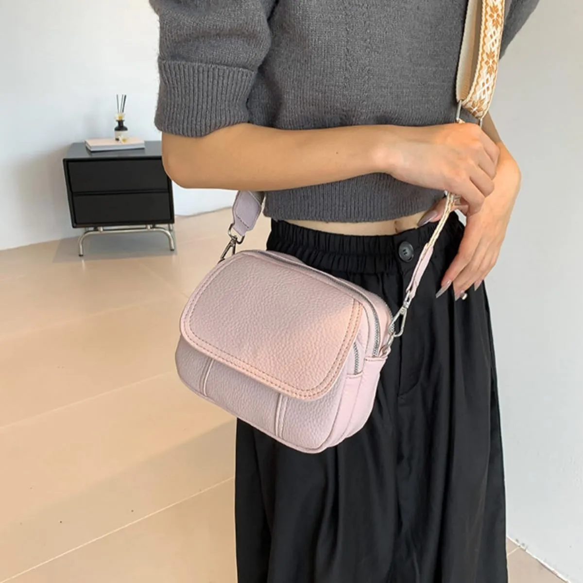 Women Small Crossbody Purse Fashion Lightweight Vegan Leather Handbags with Boho Strap Shoulder
