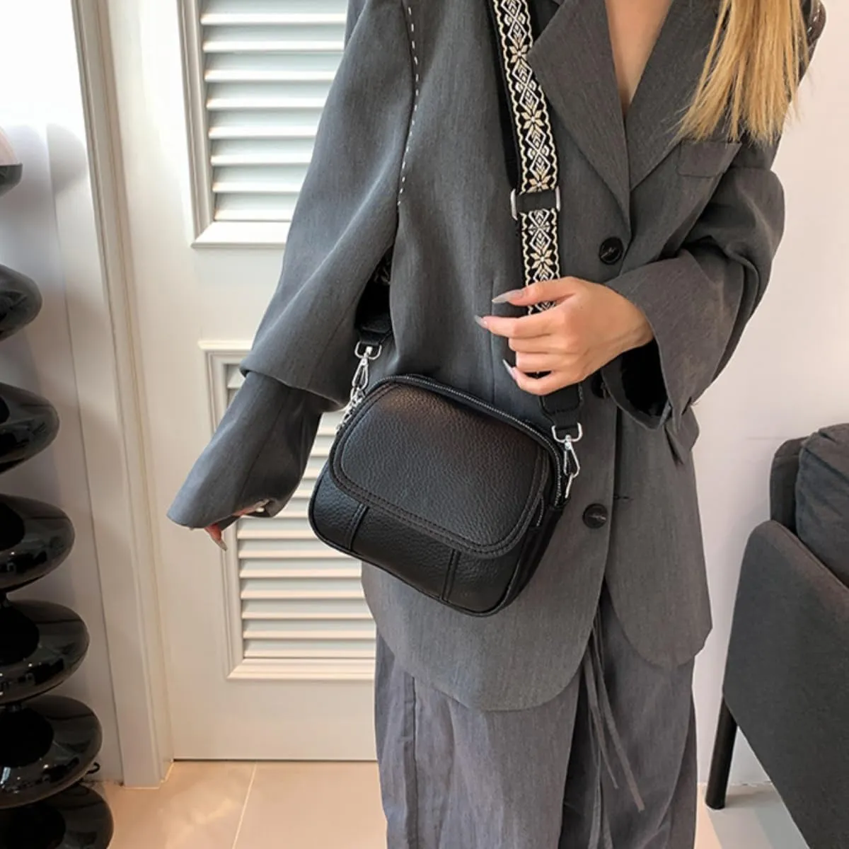 Women Small Crossbody Purse Fashion Lightweight Vegan Leather Handbags with Boho Strap Shoulder