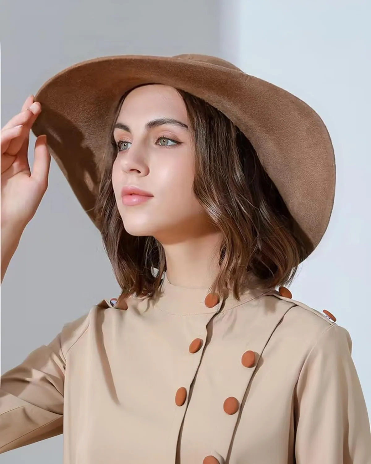 Women's 100% Wool Foldable Wide Brim Retro Fedora Floppy Felt Bowler Hat