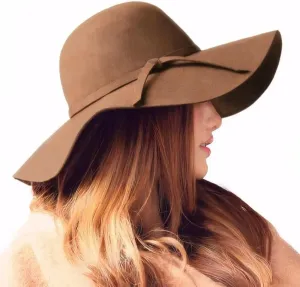 Women's 100% Wool Foldable Wide Brim Retro Fedora Floppy Felt Bowler Hat