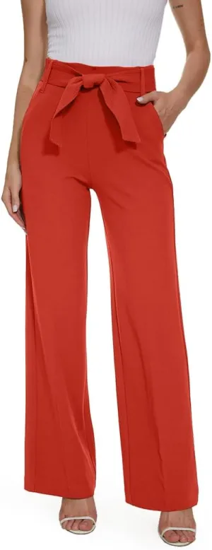 Women's Casual High Waisted Wide Leg Dress Pants with Pockets and Belt