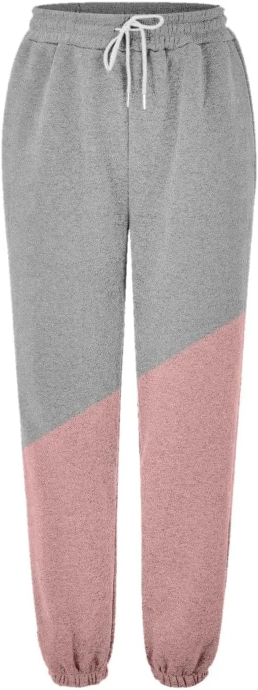 Women's Cute Two Tone Sweatpants Drawstring Elastic Waisted Cinch Bottom Joggers Workout Exercise Loose Slacks for Teen Girls