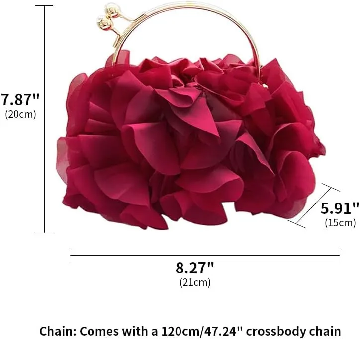 Women's Evening Bag Top-Handle Tote Handbags Satin Flower Dressy Cocktail Wedding Party Purse with Detachable Chain Black