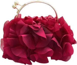 Women's Evening Bag Top-Handle Tote Handbags Satin Flower Dressy Cocktail Wedding Party Purse with Detachable Chain Black