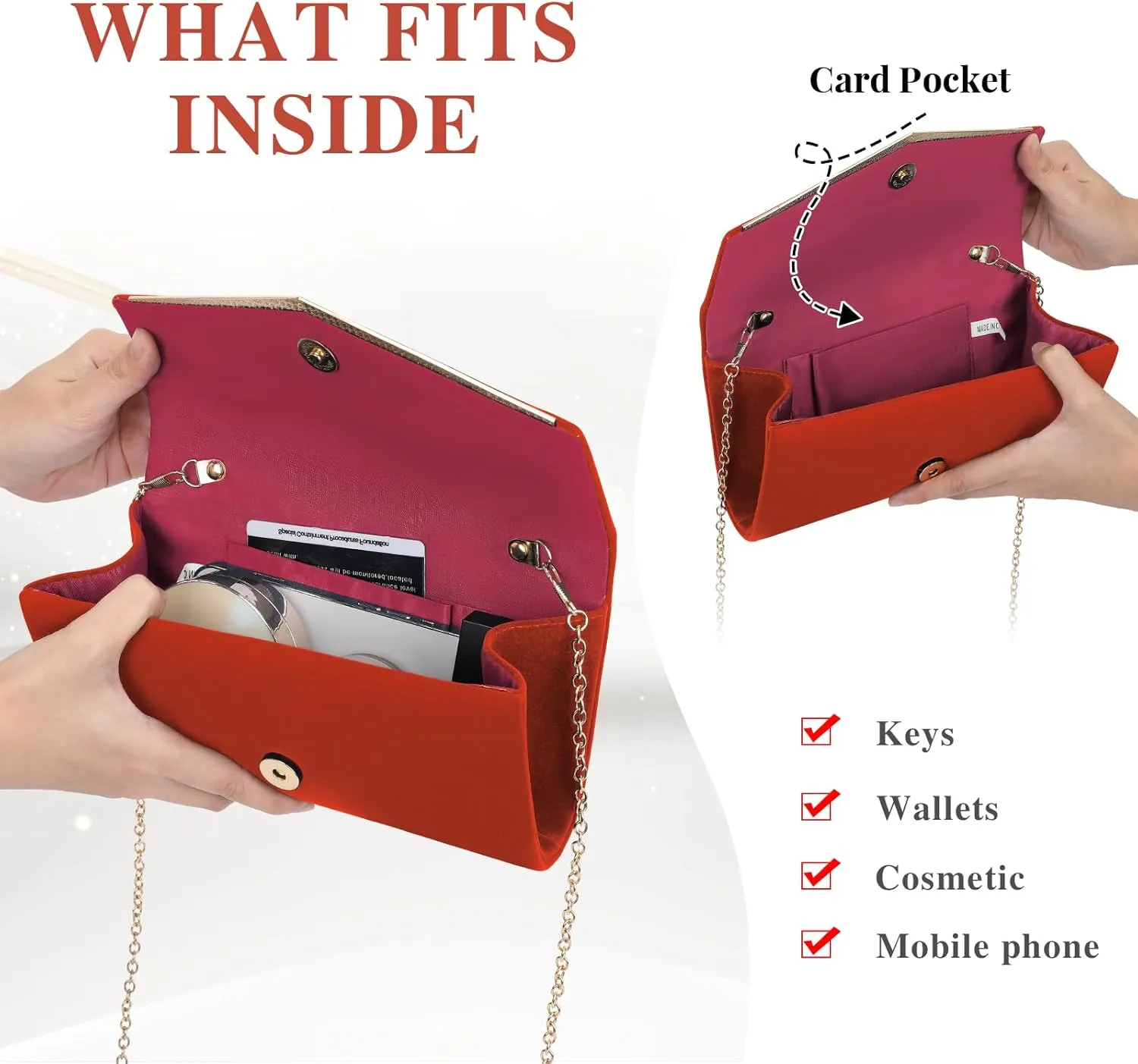 Womens Evening Clutch Bag Ladies Prom Bridal Wedding Handbag Party Purse with Detachable Chain