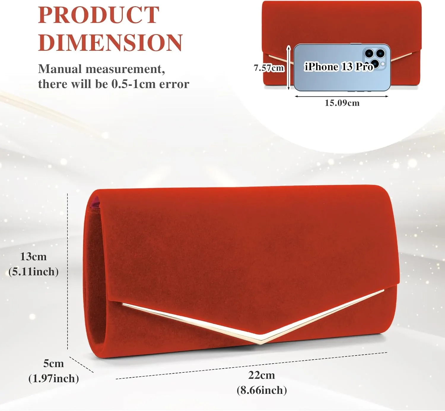 Womens Evening Clutch Bag Ladies Prom Bridal Wedding Handbag Party Purse with Detachable Chain