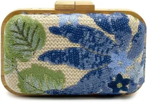 Women's Floral Embroidery Purse Sequin Beaded Evening Party Purses Straw Woven Clutch Bag