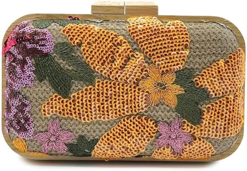 Women's Floral Embroidery Purse Sequin Beaded Evening Party Purses Straw Woven Clutch Bag