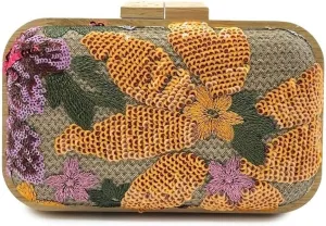 Women's Floral Embroidery Purse Sequin Beaded Evening Party Purses Straw Woven Clutch Bag