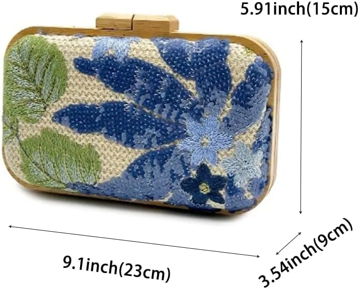 Women's Floral Embroidery Purse Sequin Beaded Evening Party Purses Straw Woven Clutch Bag