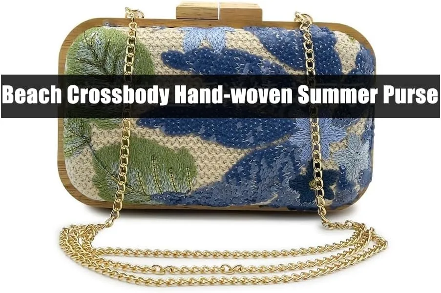 Women's Floral Embroidery Purse Sequin Beaded Evening Party Purses Straw Woven Clutch Bag
