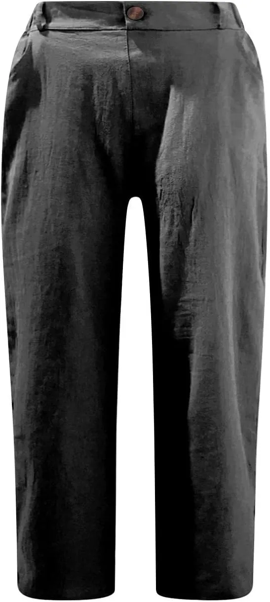 Women's Folded Hem Cotton Linen Shorts Elastic Waist Shorts Long Shorts Below The Knee Pocket Sporty Shorts