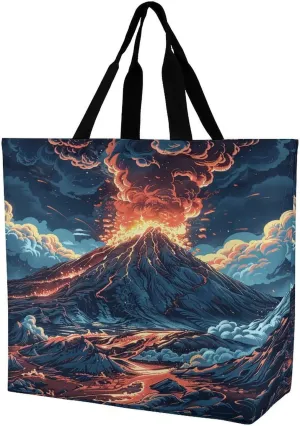 Women's Multi-Functional Shopping Bag，Depicts A Volcano Printing Messenger Bag Shoulder Bag for Travel, Work, Shopping & Parties with Inner Pocket, Grocery Bag Lightweight & Water-Resistant