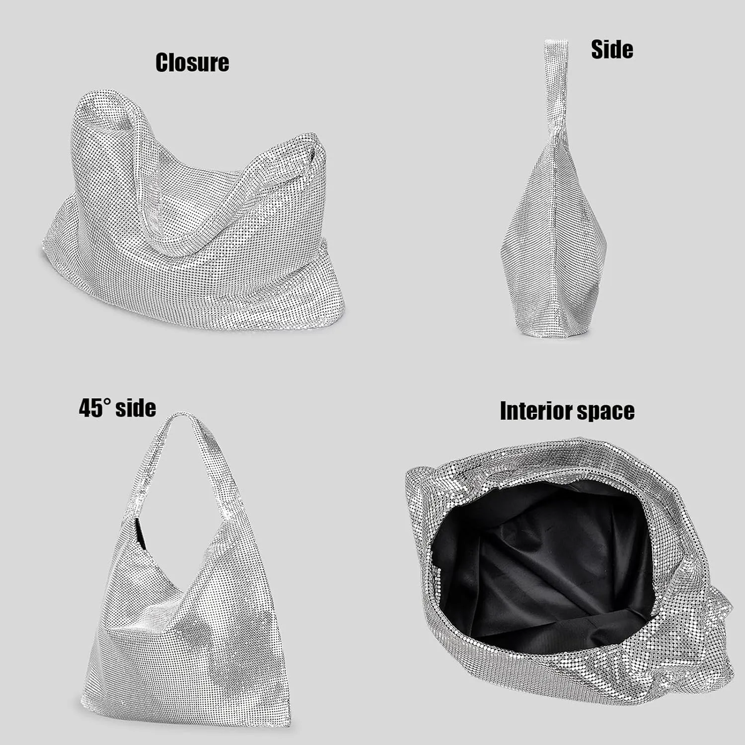 Women's Rhinestone Shoulder Bags Handbags,Fashion Sparkly Metal Mini Hobo Bag Vacation Party Club Wedding Handbag