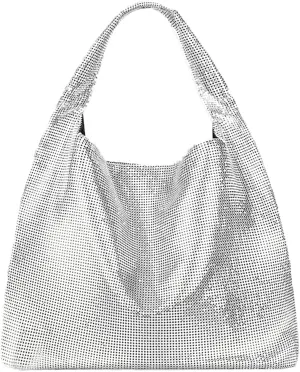 Women's Rhinestone Shoulder Bags Handbags,Fashion Sparkly Metal Mini Hobo Bag Vacation Party Club Wedding Handbag