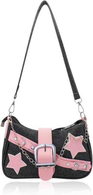 Women’s Shoulder Bag, Ladies Handbags with Handheld Chain and Detachable Shoulder Strap, Crescent Bag with Zipper