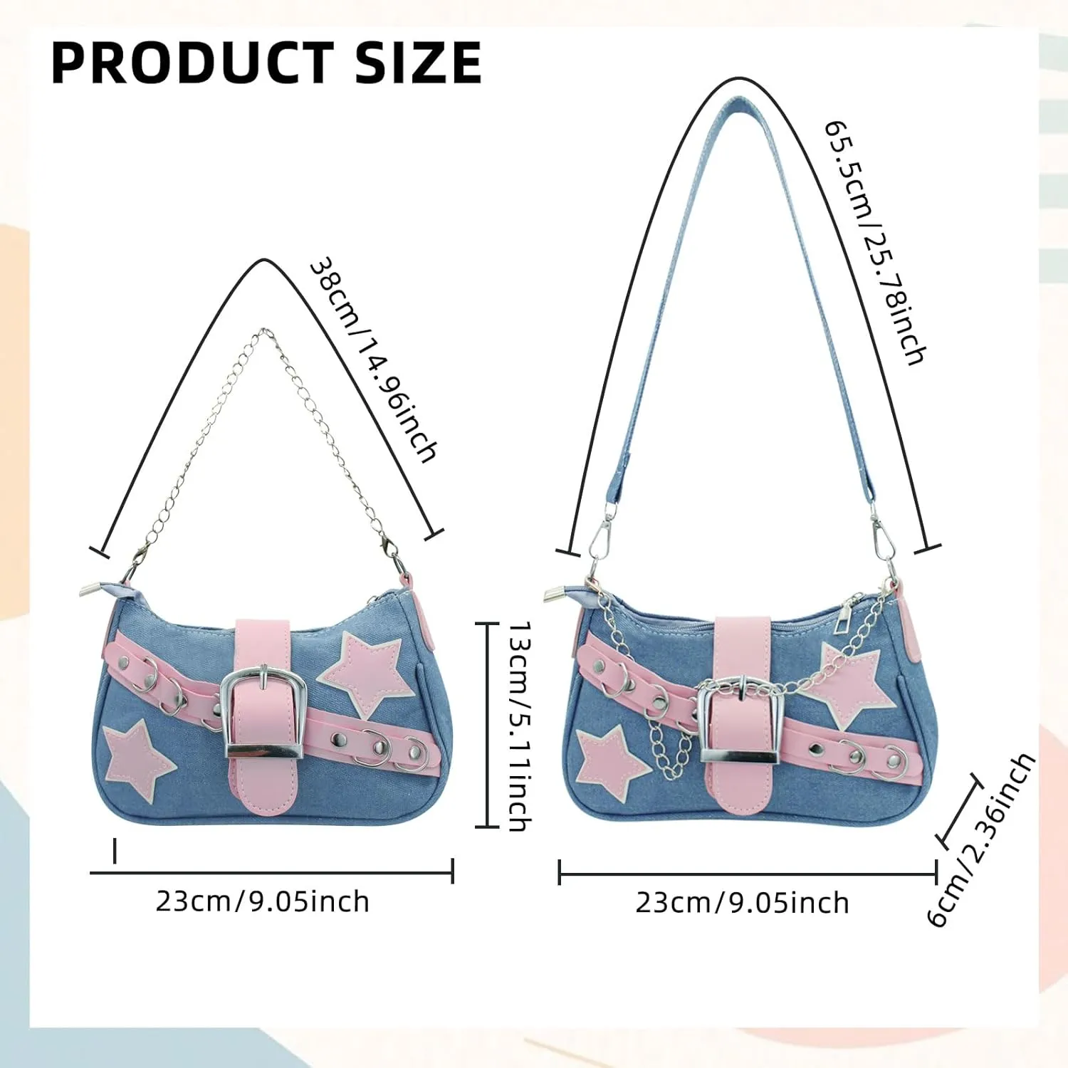Women’s Shoulder Bag, Ladies Handbags with Handheld Chain and Detachable Shoulder Strap, Crescent Bag with Zipper