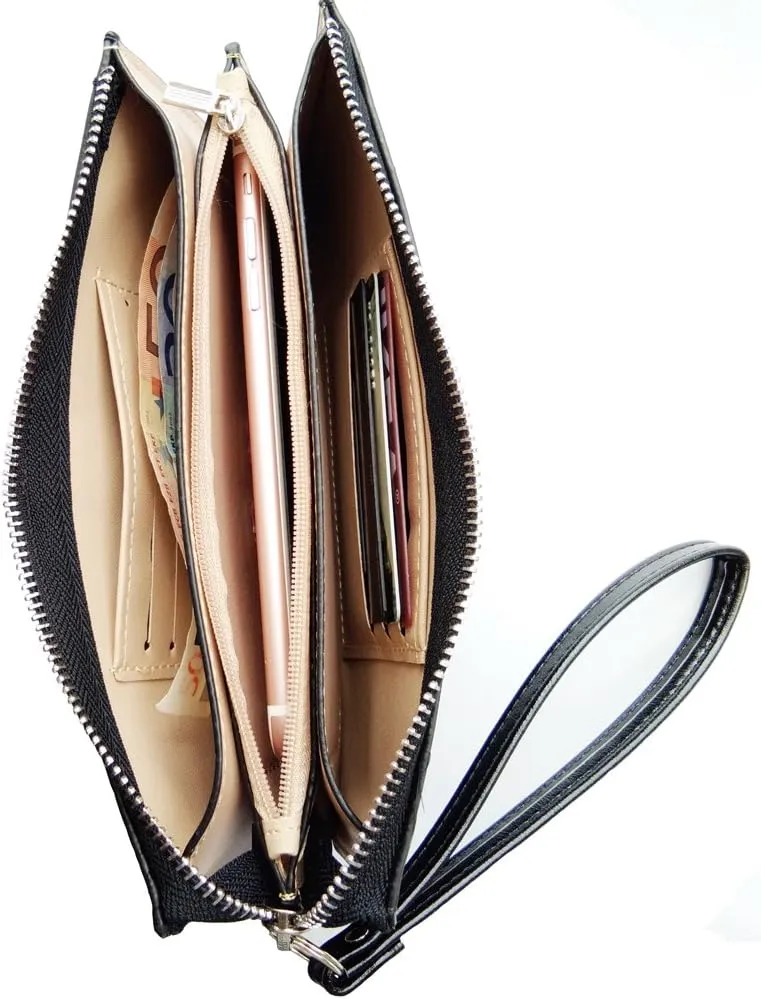 Women's Solid Color PU Leather Wristlet Clutches Purse Wallet Credit ID Cards Holder