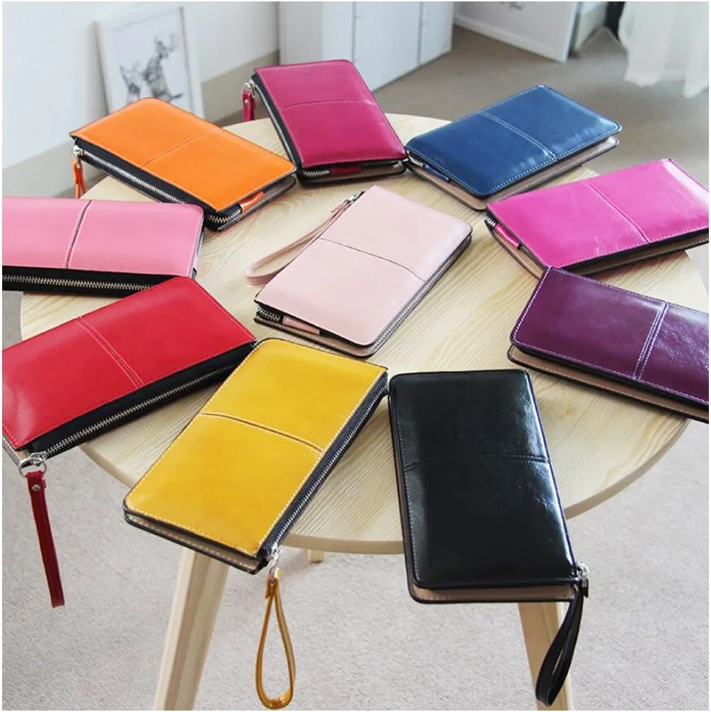 Women's Solid Color PU Leather Wristlet Clutches Purse Wallet Credit ID Cards Holder