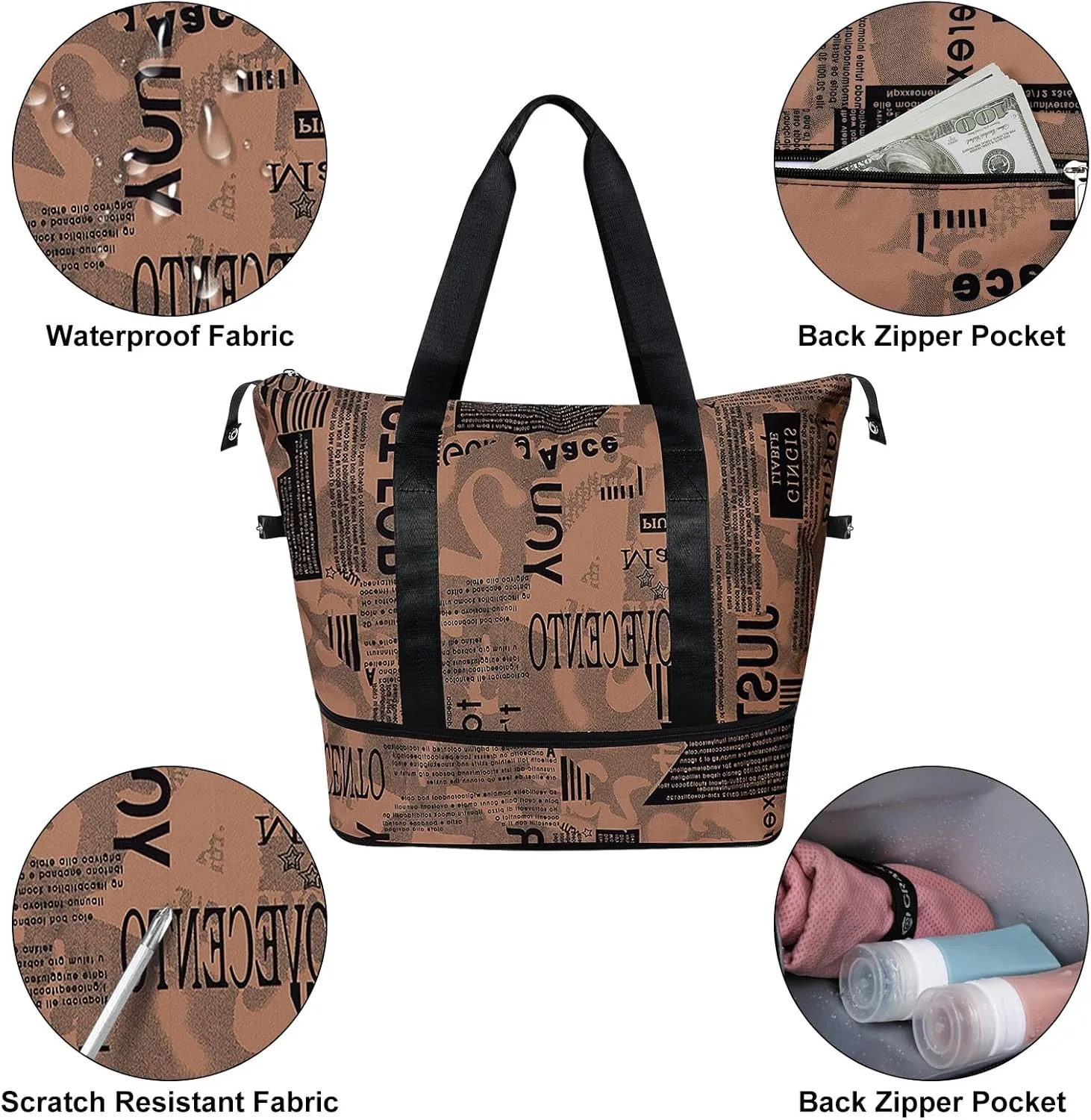 Womens Travel Duffel Bag Lightweight Sport Gym Bag Waterproof Weekender Overnight Bag with Wet and Dry Separation Pocket for Gym Training Yoga Fitness Swimming