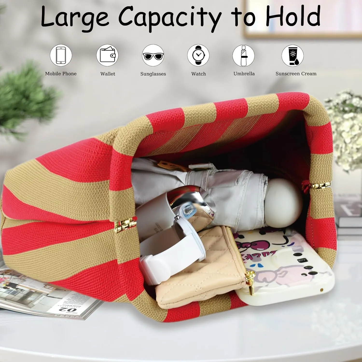 WOZEAH Summer Clutch Purses for Women Casual Crochet Dumpling Bag Colorblock Striped Cloud Clutch Handbags