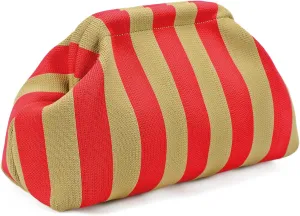 WOZEAH Summer Clutch Purses for Women Casual Crochet Dumpling Bag Colorblock Striped Cloud Clutch Handbags