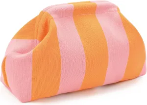 WOZEAH Summer Clutch Purses for Women Casual Crochet Dumpling Bag Colorblock Striped Cloud Clutch Handbags