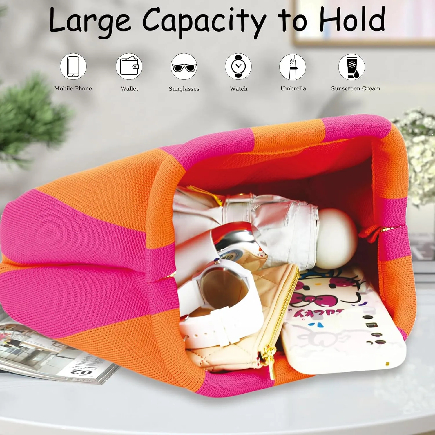 WOZEAH Summer Clutch Purses for Women Casual Crochet Dumpling Bag Colorblock Striped Cloud Clutch Handbags