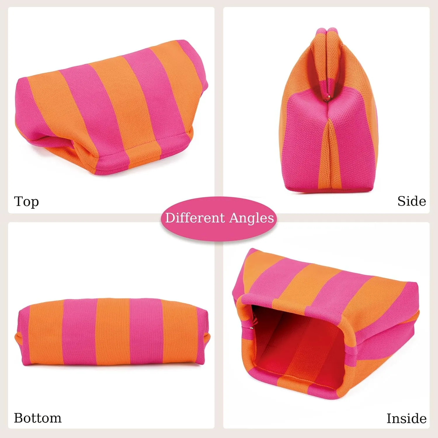 WOZEAH Summer Clutch Purses for Women Casual Crochet Dumpling Bag Colorblock Striped Cloud Clutch Handbags