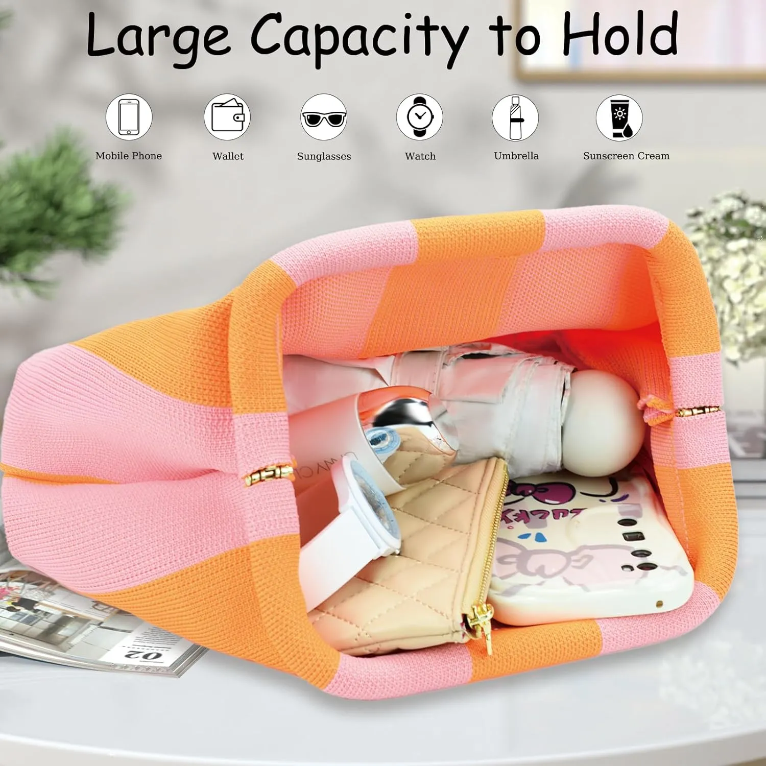 WOZEAH Summer Clutch Purses for Women Casual Crochet Dumpling Bag Colorblock Striped Cloud Clutch Handbags