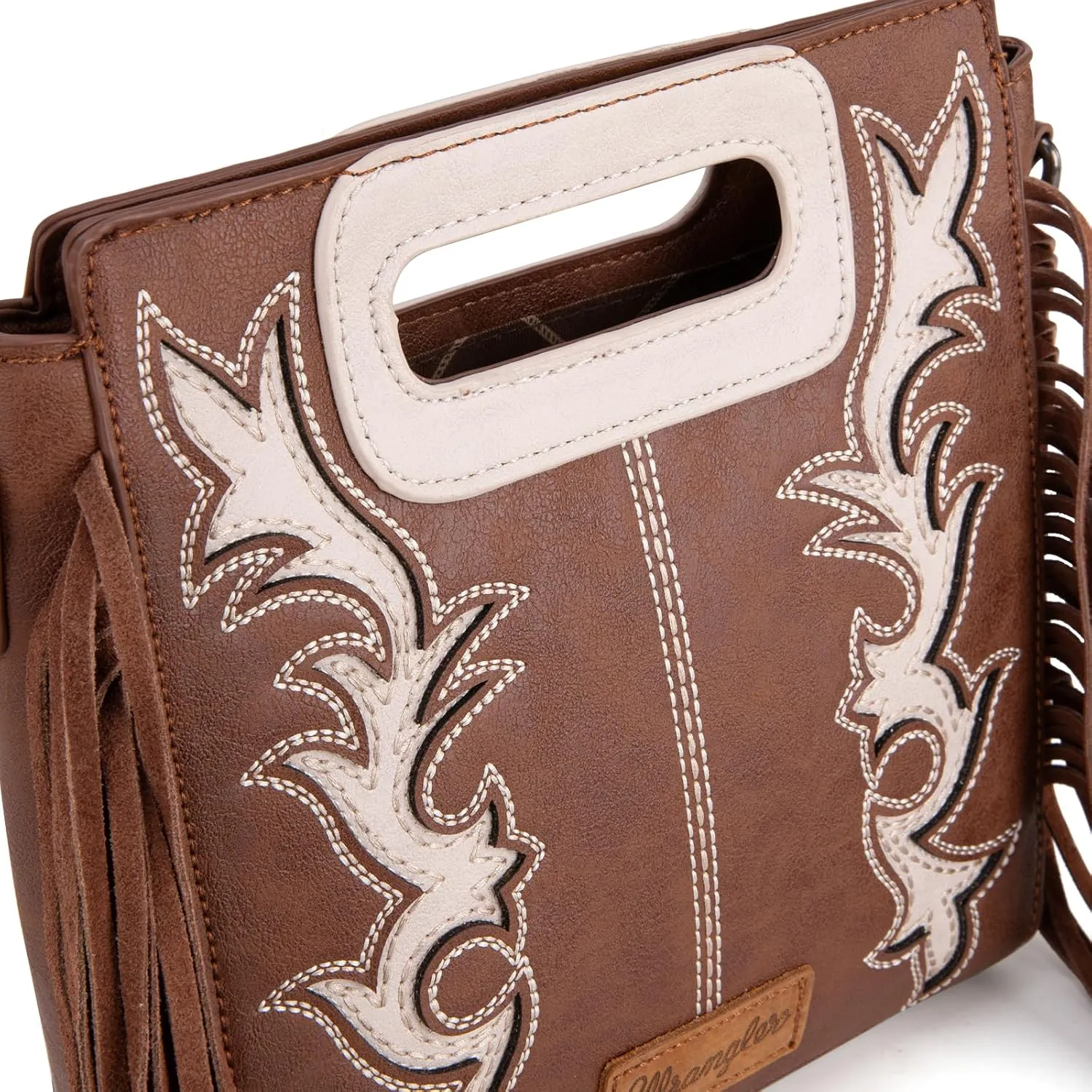Wrangler Top Handle Handbags Western Fringe Crossbody Bag for Women Embroidered Boot Scroll Ladies Handbag