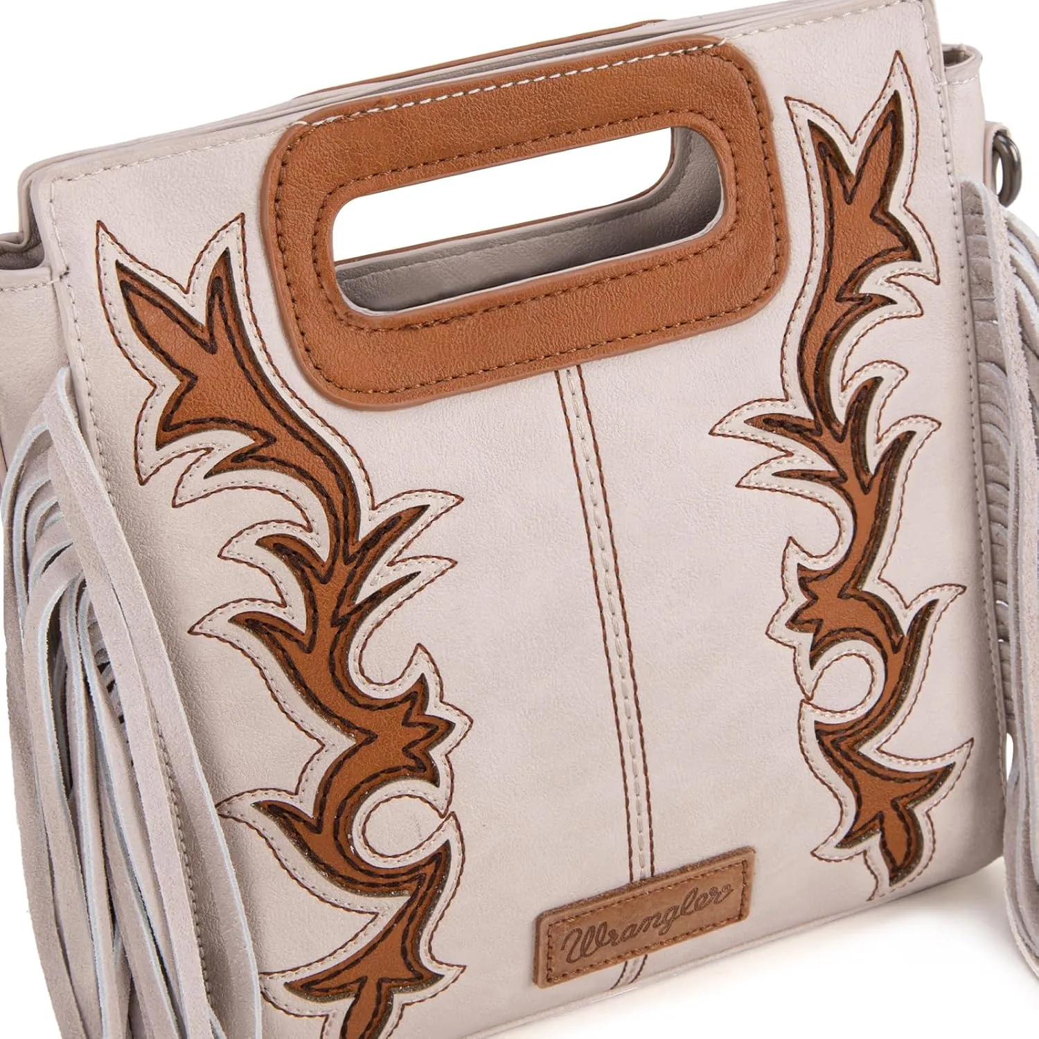 Wrangler Top Handle Handbags Western Fringe Crossbody Bag for Women Embroidered Boot Scroll Ladies Handbag