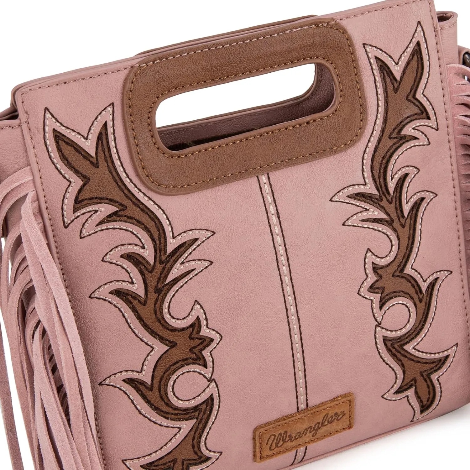 Wrangler Top Handle Handbags Western Fringe Crossbody Bag for Women Embroidered Boot Scroll Ladies Handbag