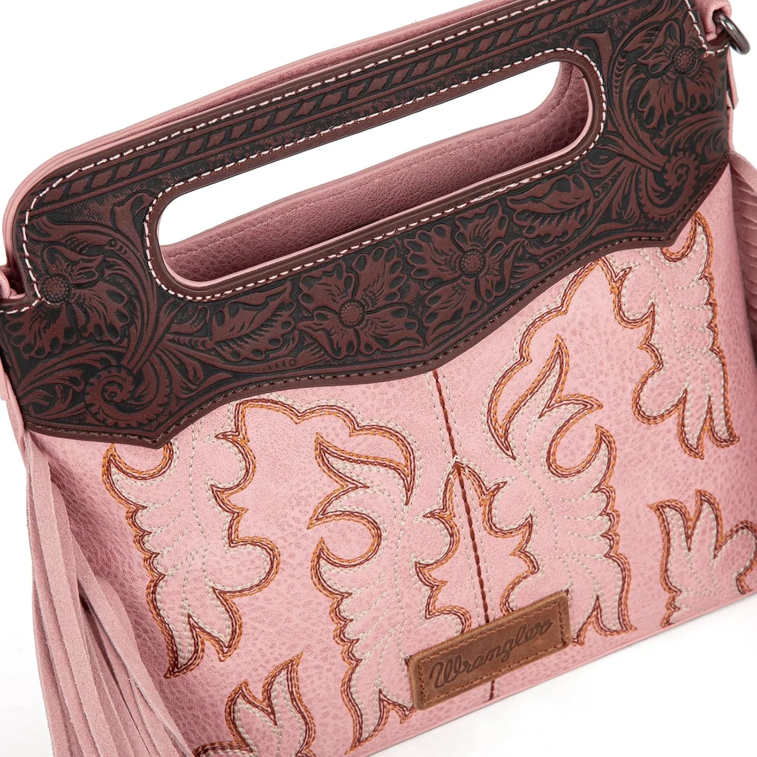 Wrangler Top Handle Handbags Western Fringe Crossbody Bag for Women Embroidered Boot Scroll Ladies Handbag