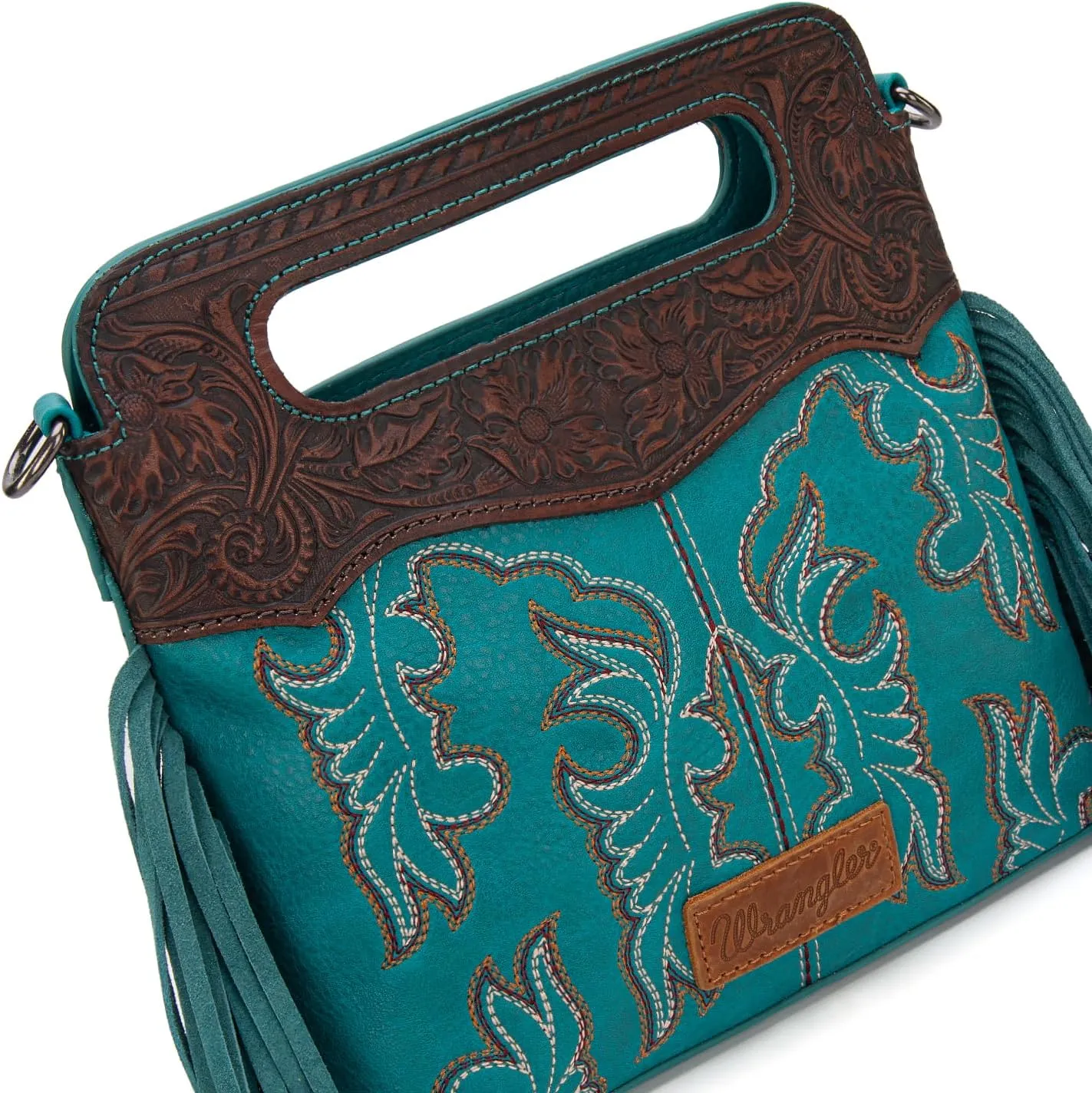Wrangler Top Handle Handbags Western Fringe Crossbody Bag for Women Embroidered Boot Scroll Ladies Handbag