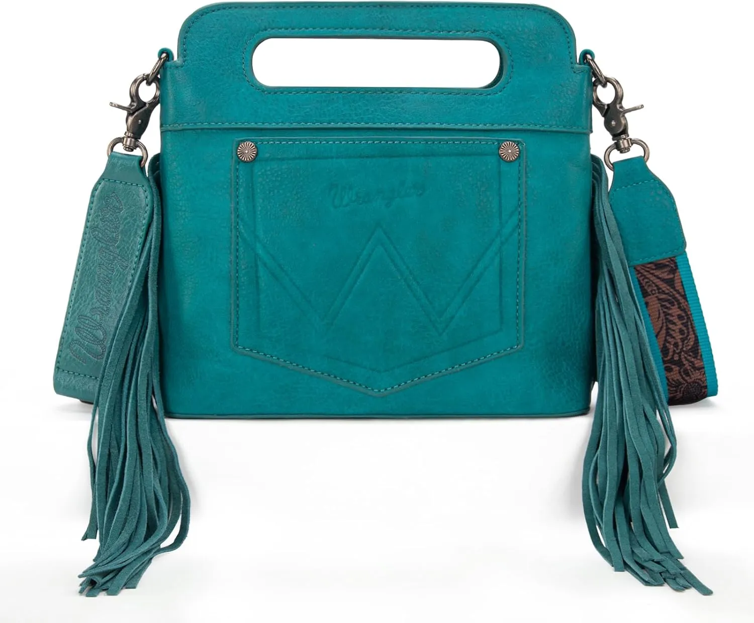 Wrangler Top Handle Handbags Western Fringe Crossbody Bag for Women Embroidered Boot Scroll Ladies Handbag
