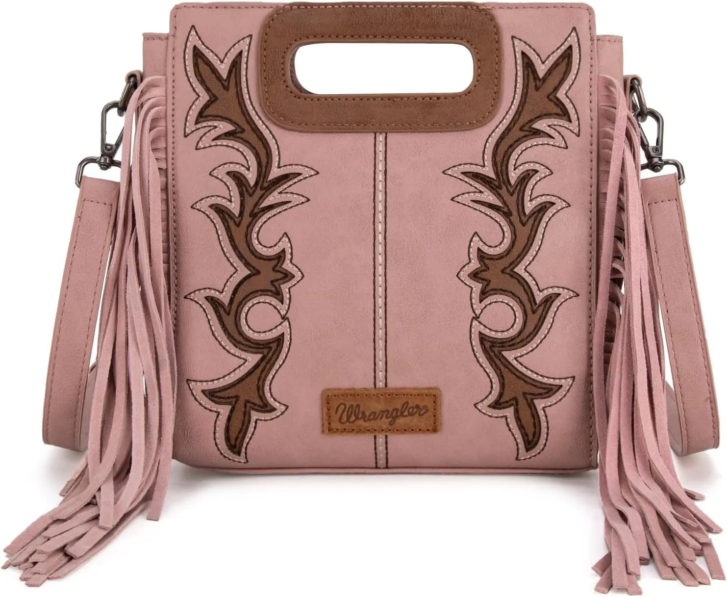 Wrangler Top Handle Handbags Western Fringe Crossbody Bag for Women Embroidered Boot Scroll Ladies Handbag