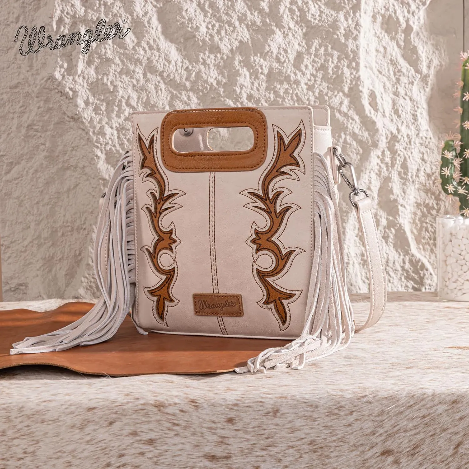 Wrangler Top Handle Handbags Western Fringe Crossbody Bag for Women Embroidered Boot Scroll Ladies Handbag