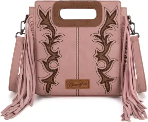 Wrangler Top Handle Handbags Western Fringe Crossbody Bag for Women Embroidered Boot Scroll Ladies Handbag