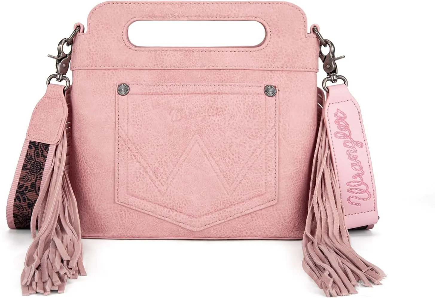 Wrangler Top Handle Handbags Western Fringe Crossbody Bag for Women Embroidered Boot Scroll Ladies Handbag