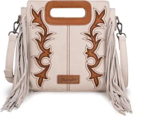 Wrangler Top Handle Handbags Western Fringe Crossbody Bag for Women Embroidered Boot Scroll Ladies Handbag